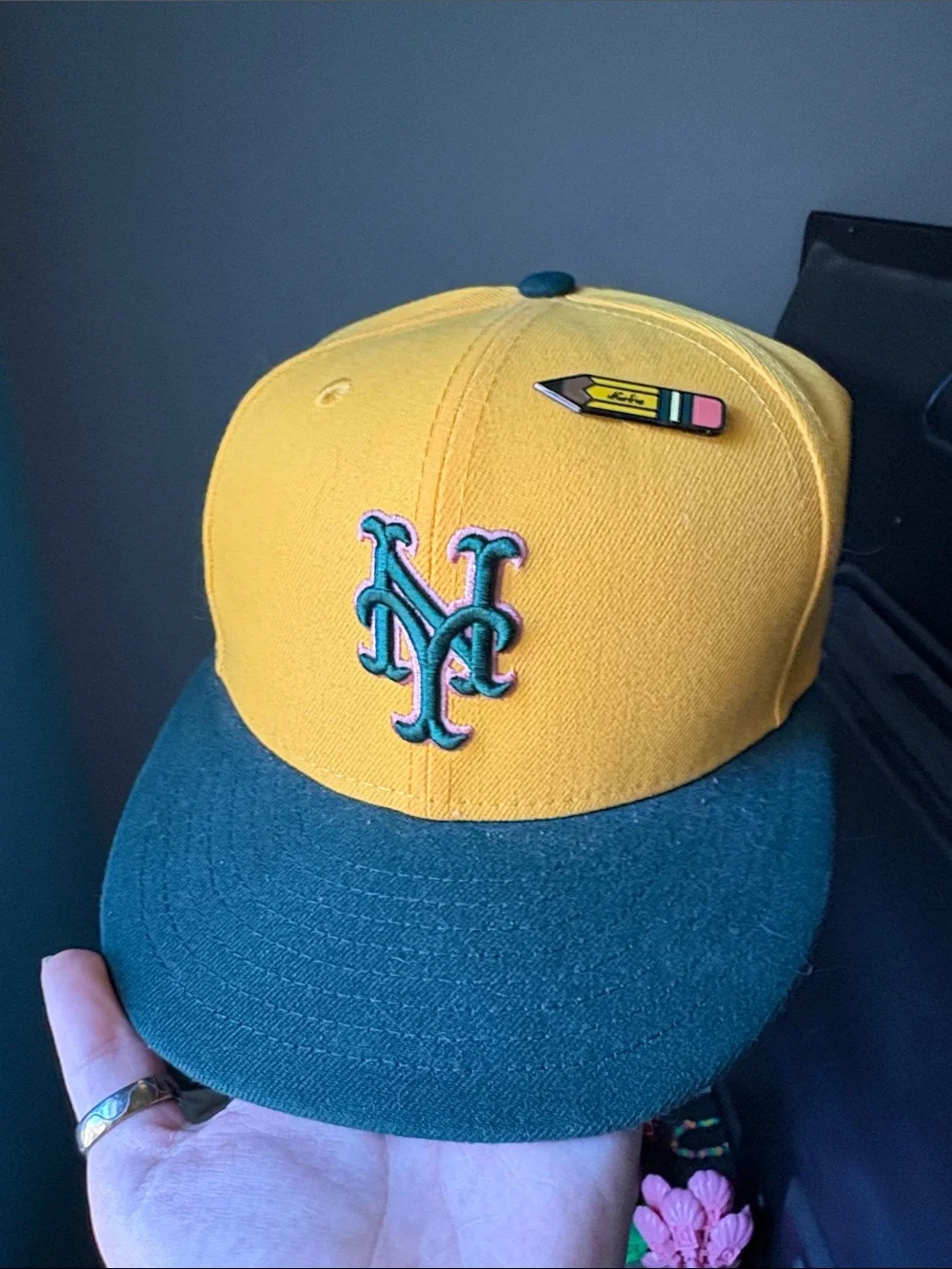 New Era Yellow and Green Kids NY Mets Cap with Pencil Pin